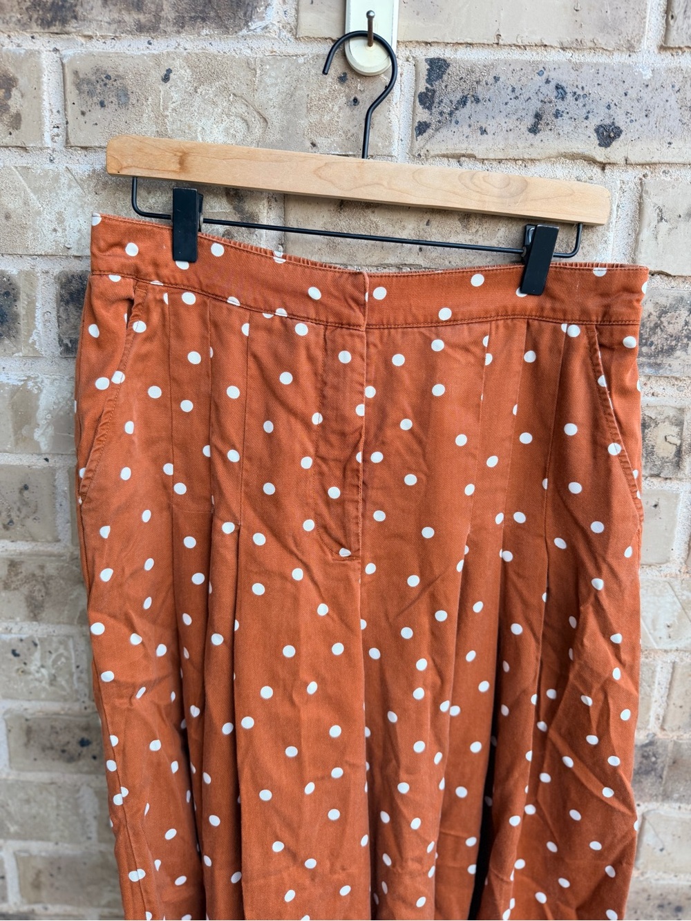 Anthropologie Rust Polka Dot A-Line Maxi Gaucho Wide leg pleated pant Medium - Picture 4 of 11
